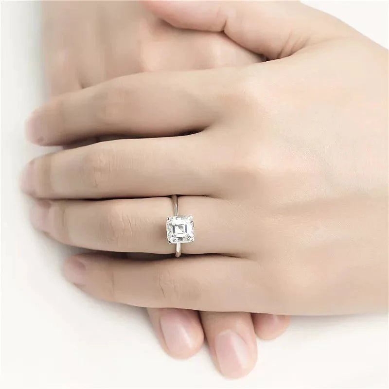 One Carat Brilliant Asscher Cut Lab Created Diamond Solitaire Engagement Ring in 18 Karat White Gold - Boutique Pavè