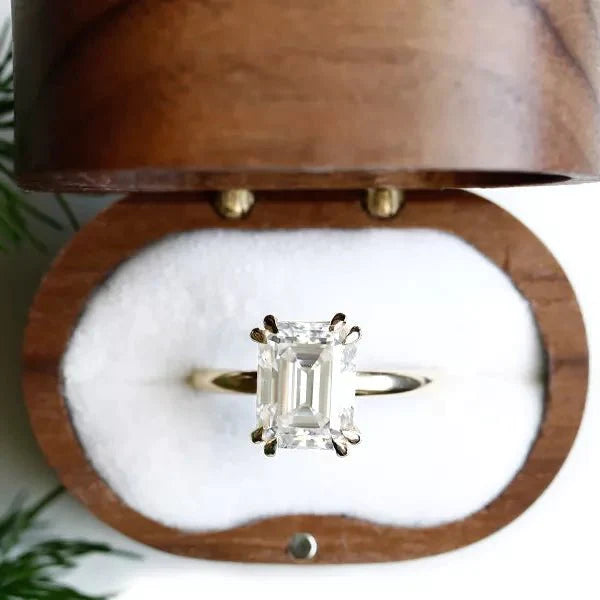 One Carat Brilliant Emerald Cut Moissanite Solitaire Engagement Ring in 9 Karat White Gold - Boutique Pavè
