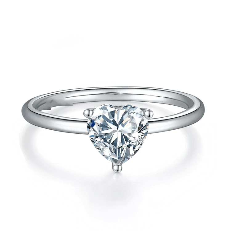 One Carat Brilliant Heart Cut Moissanite Engagement Ring in 14 Karat White Gold - Boutique Pavè