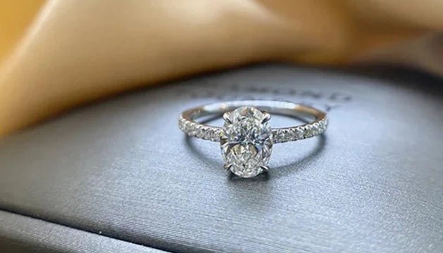 One Carat Brilliant Oval Cut Lab Created Diamond Eternity Solitaire Engagement Ring in 18 Karat White Gold - Boutique Pavè