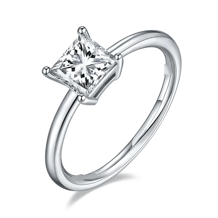 One Carat Brilliant Princess Cut Moissanite Engagement Ring in 14 Karat White Gold - Boutique Pavè