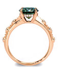 One Carat Brilliant Round Cut Dark Green Moissanite Accent Solitaire Engagement Ring in 18 Karat Rose Gold - Boutique Pavè