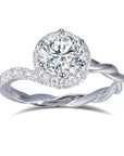 One Carat Brilliant Round Cut Lab Created Diamond Braided Band Engagement Ring in 18 Karat White Gold - Boutique Pavè