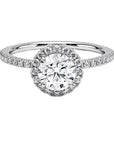 One Carat Brilliant Round Cut Lab Created Diamond Halo Engagement Ring in 18 Karat White Gold - Boutique Pavè