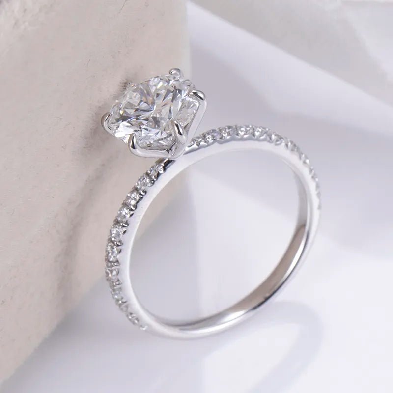 One Carat Brilliant Round Cut Lab Created Diamond Pave Solitaire Engagement Ring in 18 Karat Gold - Boutique Pavè