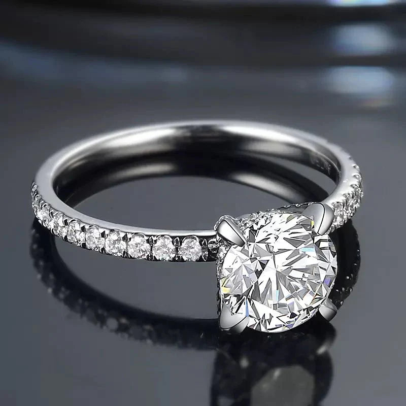 One Carat Brilliant Round Cut Lab Created Diamond Pave Solitaire Engagement Ring in 18 Karat White Gold - Boutique Pavè