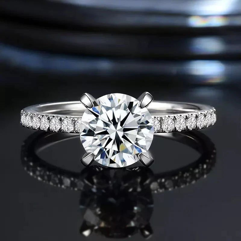 One Carat Brilliant Round Cut Lab Created Diamond Pave Solitaire Engagement Ring in 18 Karat White Gold - Boutique Pavè