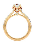One Carat Brilliant Round Cut Lab Created Diamond Pave Solitaire Vintage Engagement Ring in 18 Karat Yellow Gold - Boutique Pavè