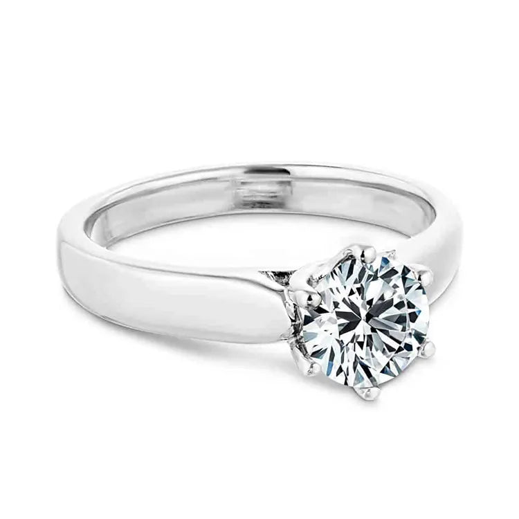 One Carat Brilliant Round Cut Lab Created Diamond Solitaire Straight Shank Engagement Ring in 14 Karat White Gold - Boutique Pavè