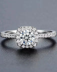 One Carat Brilliant Round Cut Lab Created Diamond Square Halo Engagement Ring in 18 Karat White Gold - Boutique Pavè
