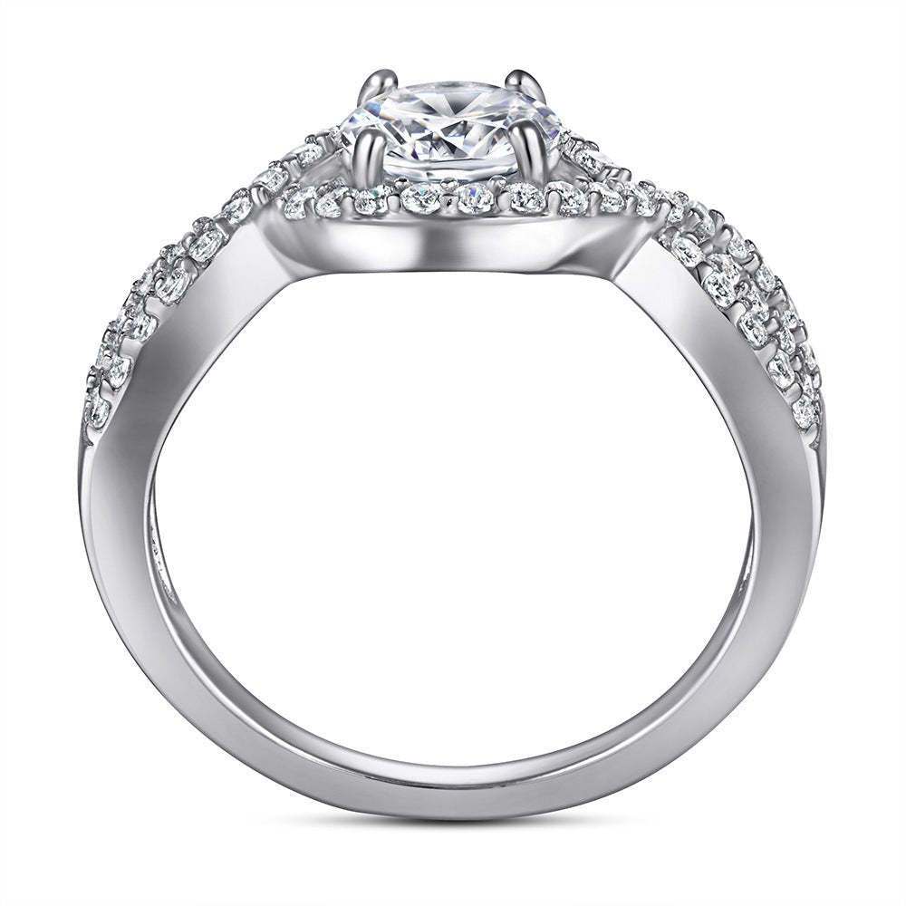 One Carat Brilliant Round Cut Luxury Cubic Zirconia Braided Shank Engagement Ring in Platinum - Boutique Pavè