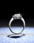 One Carat Brilliant Round Cut Moissanite Blooming Halo Engagement Ring in Platinum Plated Sterling Silver - Boutique Pavè