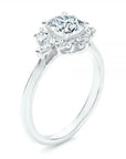 One Carat Brilliant Round Cut Moissanite Gemstone Starburst Halo Engagement Ring 10-18 Karat Gold - Boutique Pavè