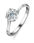 One Carat Brilliant Round Cut Moissanite Heart V Prong Solitaire Engagement Ring in Platinum Plated Sterling Silver - Boutique Pavè