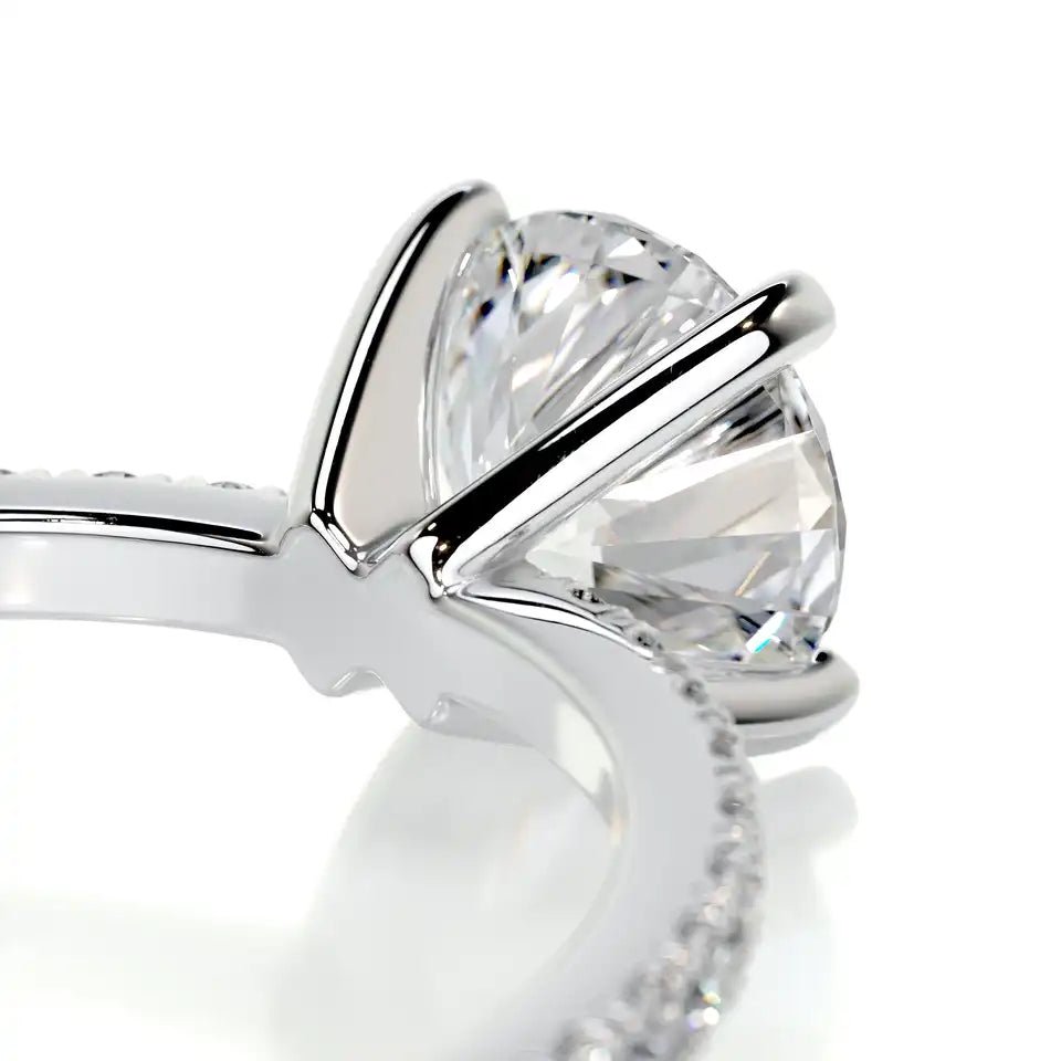 One Carat Brilliant Round Cut Moissanite Pave Solitaire Engagement Ring in Platinum - Boutique Pavè