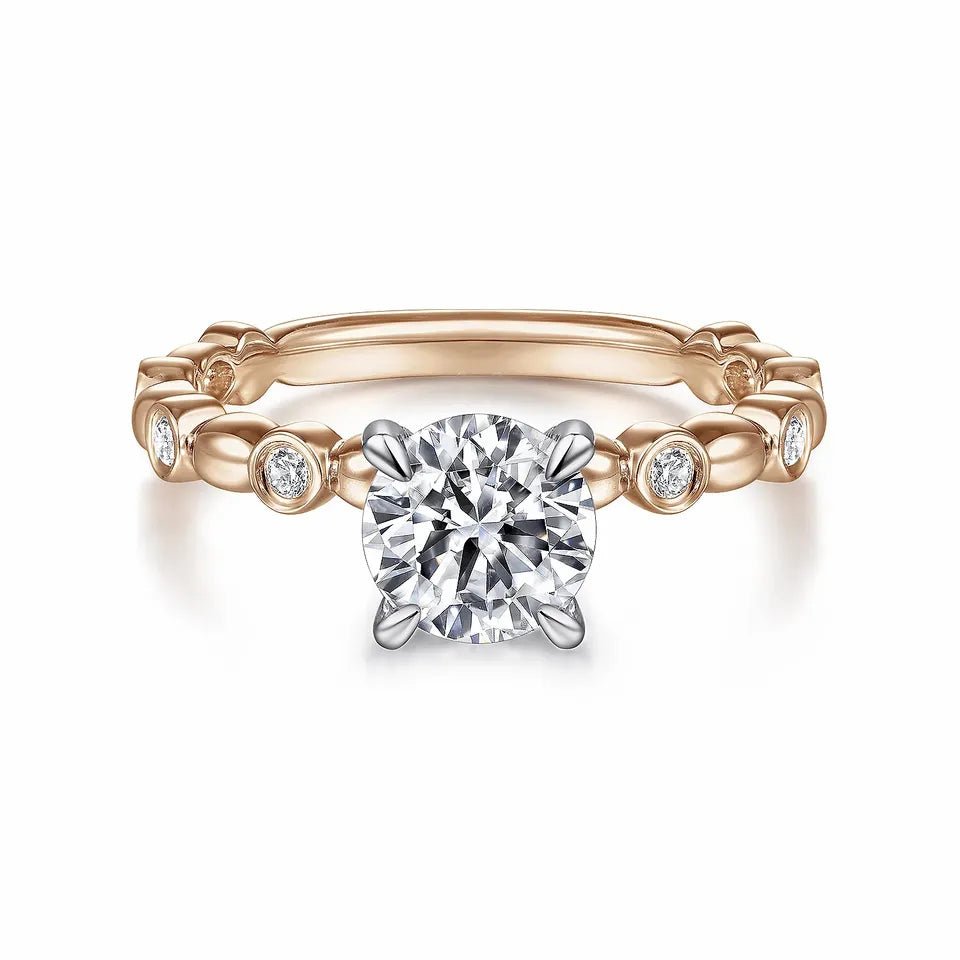 One Carat Brilliant Round Lab Created Diamond Bezel Set Eternity Engagement Ring in 10 Karat Two Tone Gold - Boutique Pavè