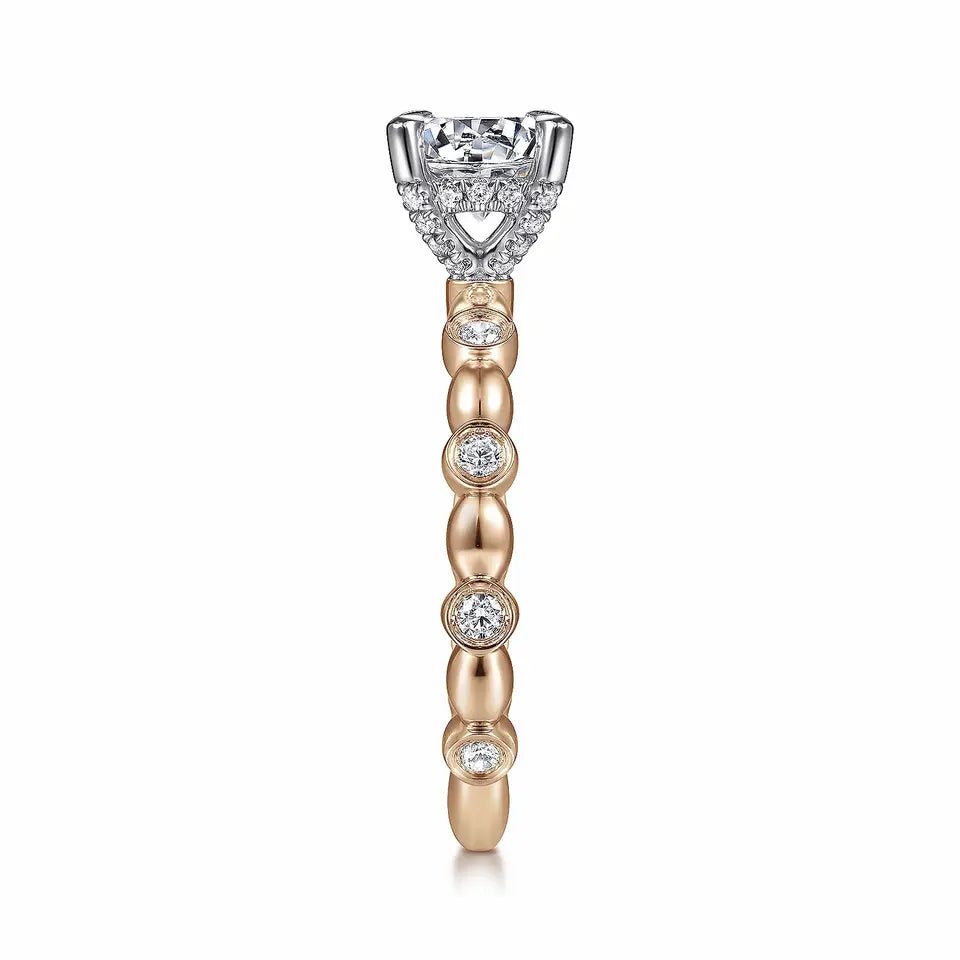 One Carat Brilliant Round Lab Created Diamond Bezel Set Eternity Engagement Ring in 10 Karat Two Tone Gold - Boutique Pavè