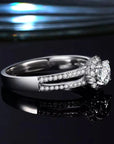 One Carat Brilliant Round Lab Created Diamond Split Band Halo Engagement Ring in 18 Karat White Gold - Boutique Pavè