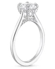 One Carat Brilliant Round Moissanite Hidden Halo Solitaire Engagement Ring in 18 Karat White Gold - Boutique Pavè
