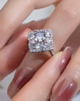 One Carat Cushion Cut Lab Created Diamond Fancy Cluster Statement Ring in 18 Karat White Gold - Boutique Pavè