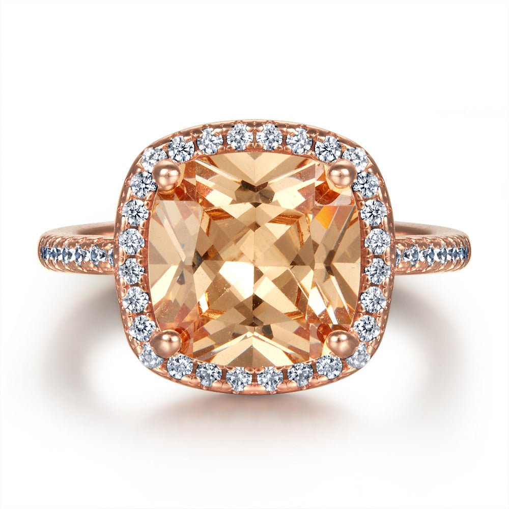 One Carat Cushion Cut Luxury Cubic Zirconia Halo Engagement Ring in 14 Karat Rose Gold - Boutique Pavè