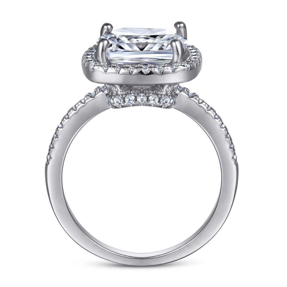 One Carat Cushion Cut Luxury Cubic Zirconia Halo Engagement Ring in Platinum - Boutique Pavè