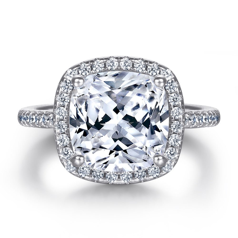 One Carat Cushion Cut Luxury Cubic Zirconia Halo Engagement Ring in Platinum - Boutique Pavè