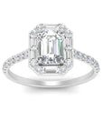 One Carat Emerald Cut Lab Created Diamond Fancy Halo Engagement Ring in 10 Karat White Gold - Boutique Pavè