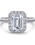 One Carat Emerald Cut Luxury Cubic Zirconia Halo Engagement and Wedding Ring Set in Platinum - Boutique Pavè