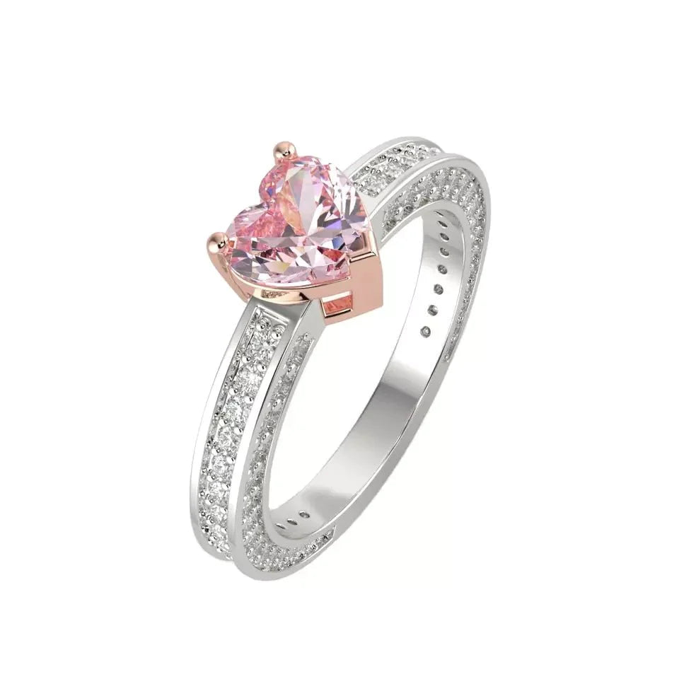 One Carat Heart Cut Fancy Pink Lab Created Diamond Pave Solitaire Engagement Ring in 18 Karat White Gold - Boutique Pavè