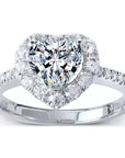 One Carat Heart Cut Lab Created Diamond Halo Engagement Ring in 18 Karat White Gold - Boutique Pavè