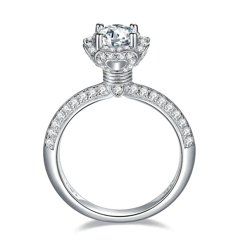 One Carat Moissanite Fancy Halo Engagement Ring in Platinum Plated Sterling Silver - Boutique Pavè