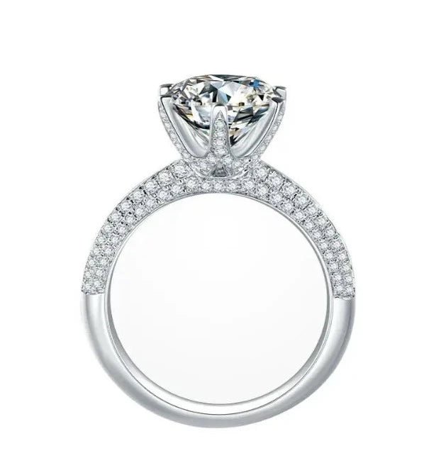 One Carat Moissanite Fancy Pave Solitaire Engagement Ring in Platinum Plated Sterling Silver - Boutique Pavè