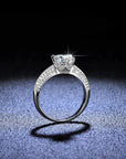 One Carat Moissanite Fancy Pink Bridge Accent Engagement Ring in Platinum Plated Sterling Silver - Boutique Pavè