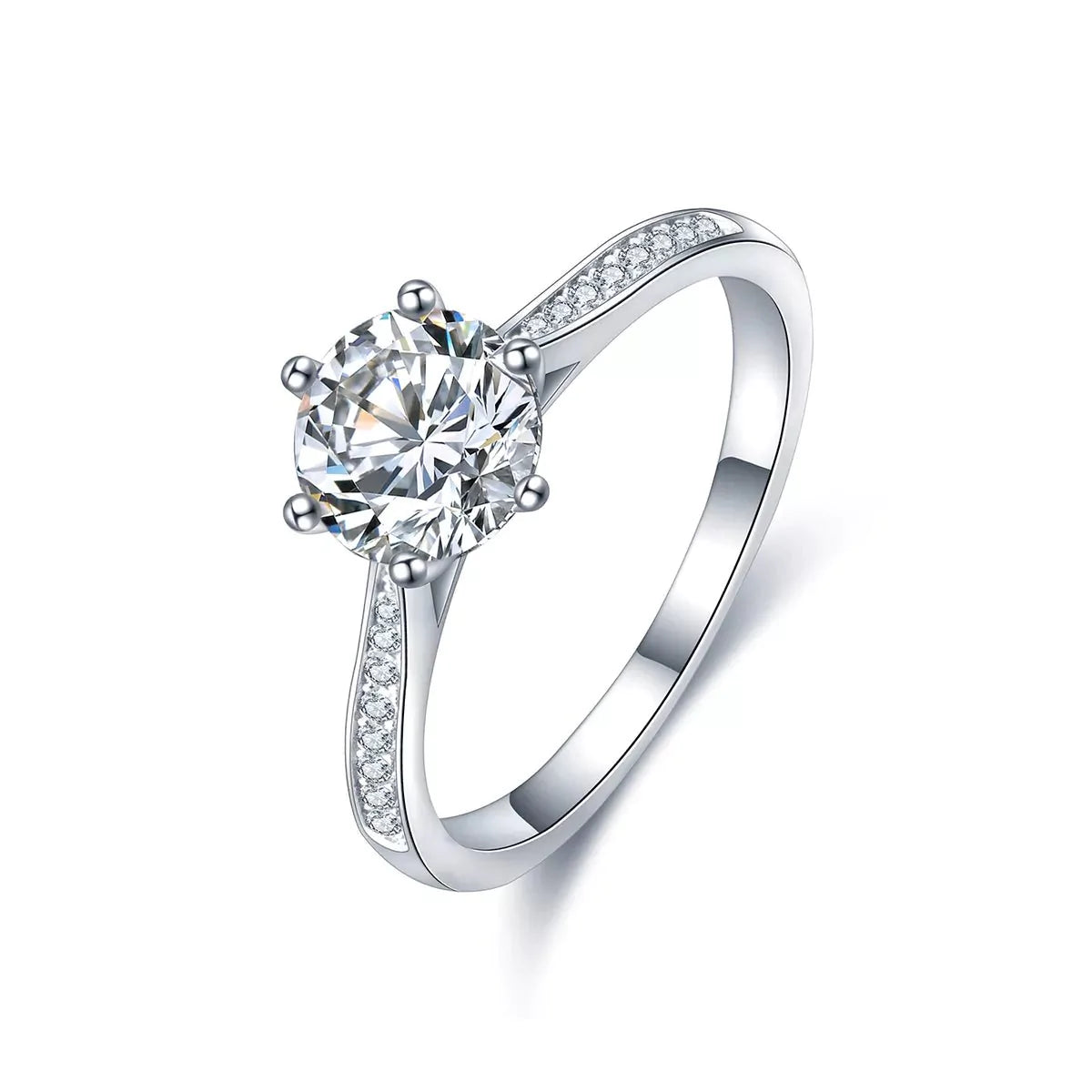 One Carat Moissanite Solitaire Pave Engagement Ring in White Gold Plated Sterling Silver - Boutique Pavè