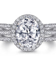 One Carat Oval Cut Luxury Cubic Zirconia Halo Engagement Ring in Platinum - Boutique Pavè