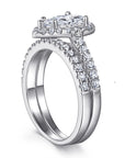 One Carat Pear Cut Luxury Cubic Zirconia Halo Engagement and Wedding Ring Set in Platinum - Boutique Pavè