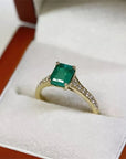 One Carat Princess Cut Lab Created Emerald and Moissanite Pave Solitaire Engagement Ring in 18 Karat Yellow Gold - Boutique Pavè