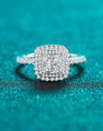 One Carat Princess Cut Moissanite Cluster Halo Engagement Ring in Platinum Plated Sterling Silver - Boutique Pavè