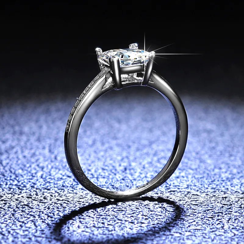 One Carat Princess Cut Moissanite Pave Solitaire Engagement Ring in Platinum Plated Sterling Silver - Boutique Pavè
