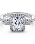One Carat Radiant Cut Luxury Cubic Zirconia Accent Halo Engagement Ring in Platinum - Boutique Pavè