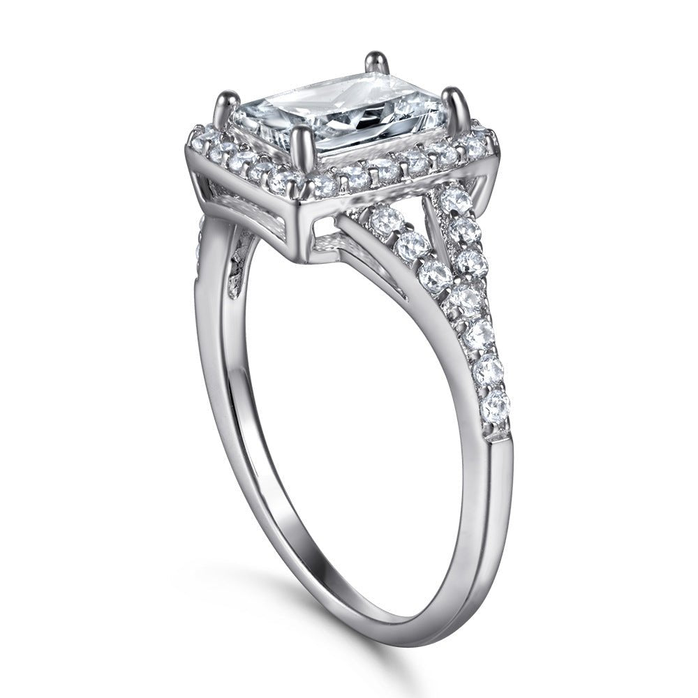 One Carat Radiant Cut Luxury Cubic Zirconia Halo Engagement Ring in Platinum - Boutique Pavè