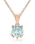 One Carat Round Blue Topaz Cat Pendant in Yellow, Rose, or White Gold Plated Sterling Silver - Boutique Pavè
