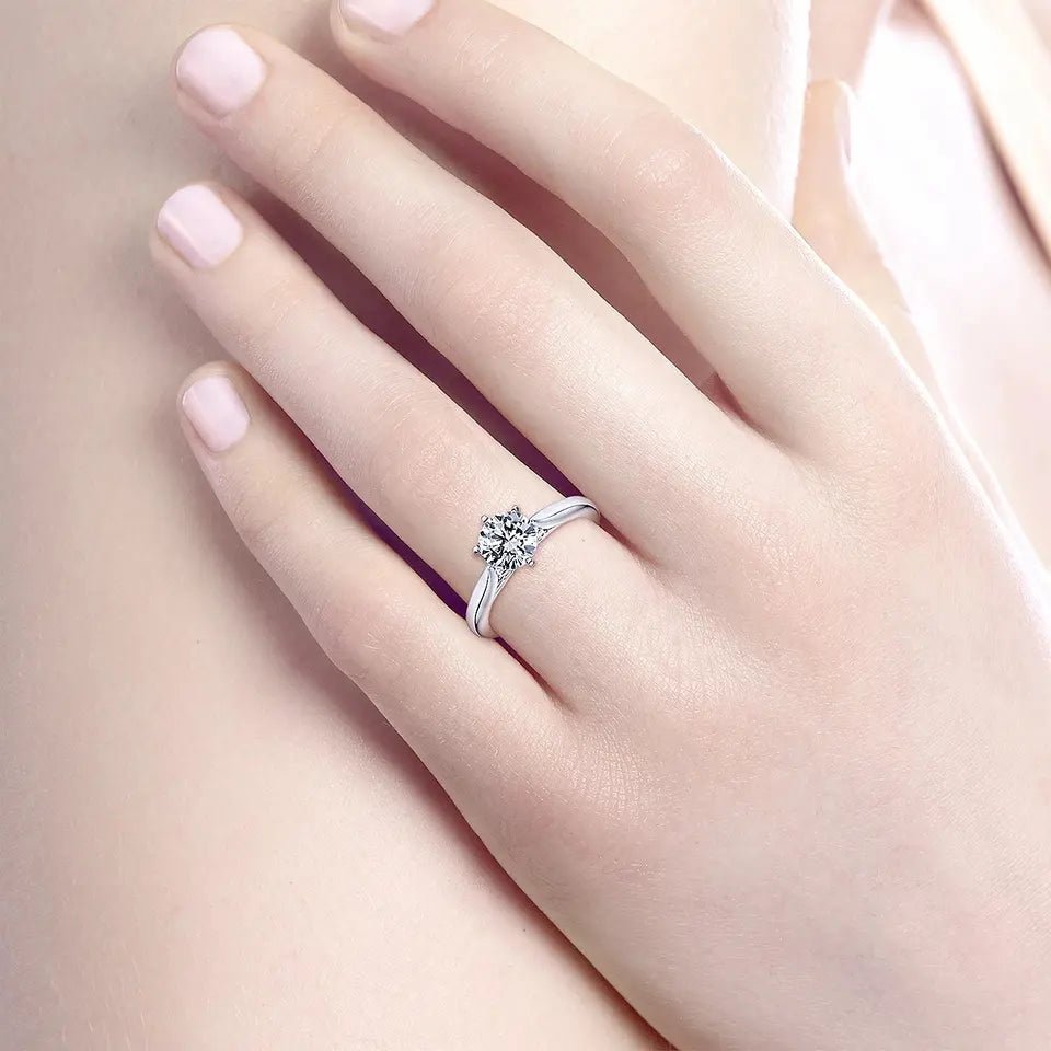 One Carat Round Cut Lab Created Diamond Bridge Accent Engagement Ring in 10 Karat White Gold - Boutique Pavè