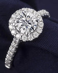 One Carat Round Cut Lab Created Diamond Halo Engagement Ring in 18 Karat White Gold - Boutique Pavè