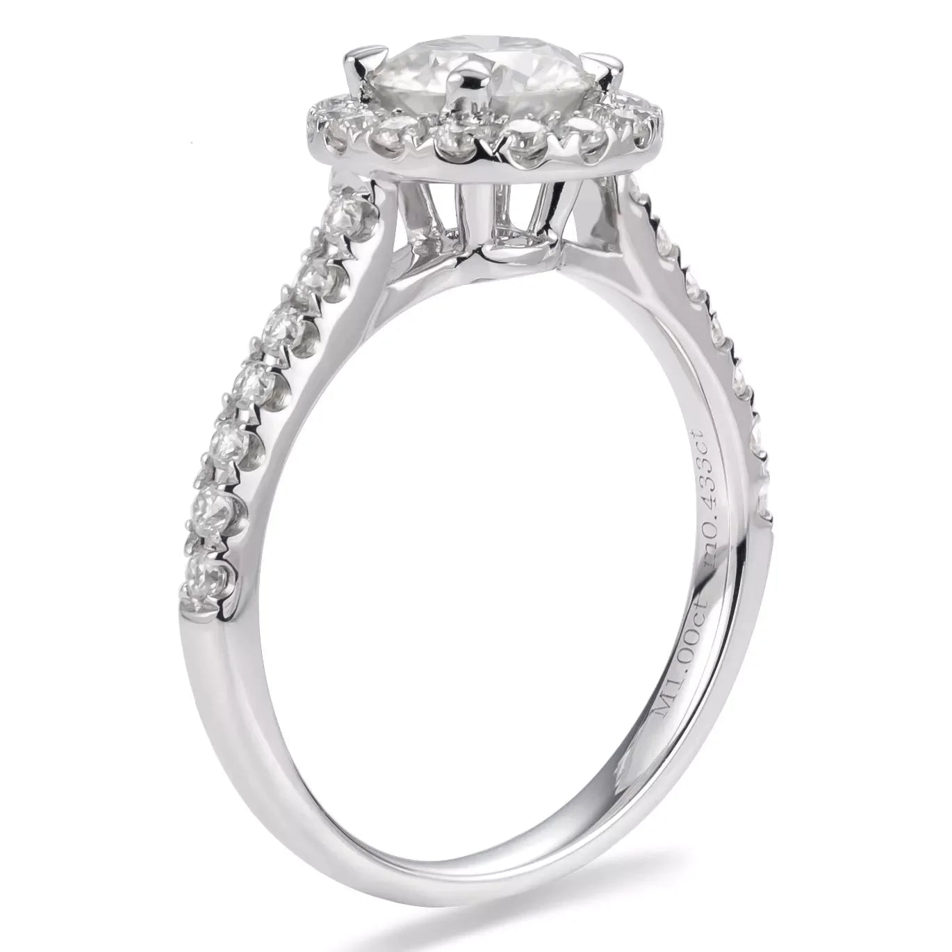 One Carat Round Cut Lab Created Diamond Halo Engagement Ring in 18 Karat White Gold - Boutique Pavè