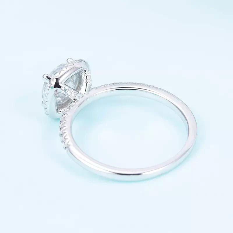 One Carat Round Cut Lab Created Diamond Pave Halo Engagement Ring in 18 Karat White Gold - Boutique Pavè