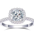 One Carat Round Cut Lab Created Diamond Pave Halo Engagement Ring in 18 Karat White Gold - Boutique Pavè