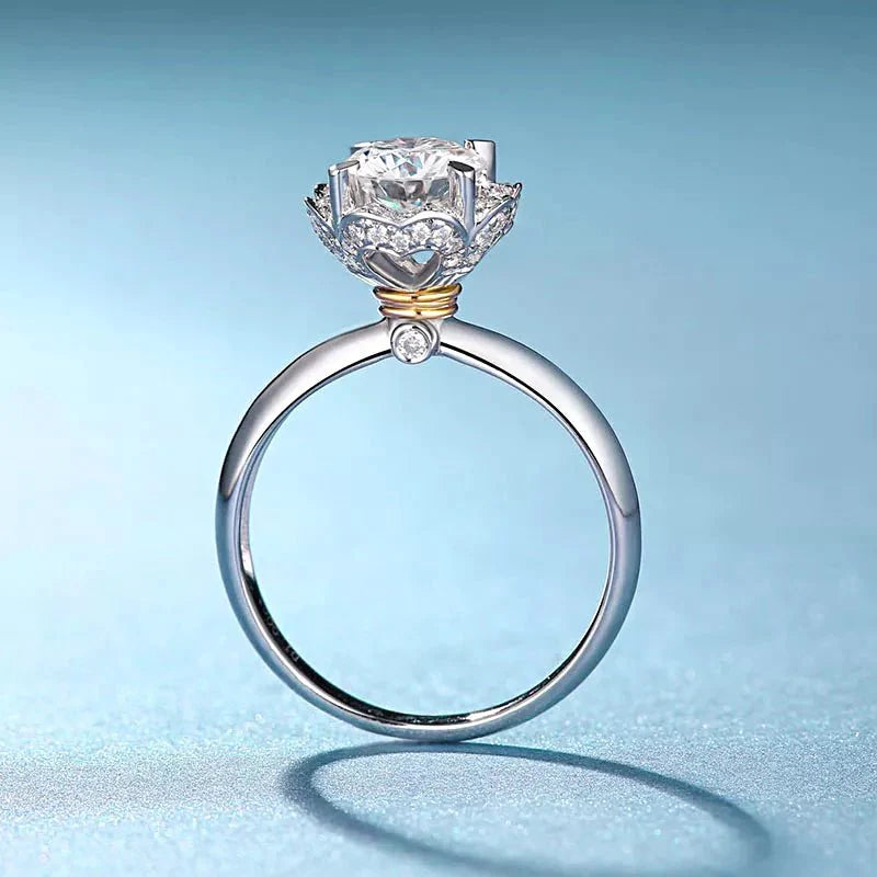 One Carat Round Cut Lab Created Diamond Pave Hearts Halo Engagement Ring in 18 Karat White Gold - Boutique Pavè