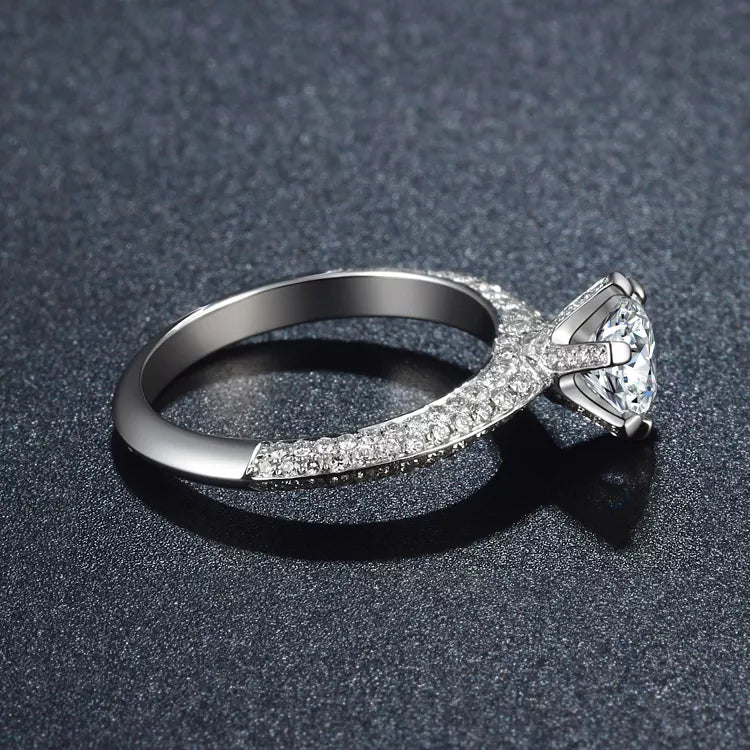 One Carat Round Cut Lab Created Diamond Pave Solitaire Engagement Ring in 18 Karat White Gold - Boutique Pavè